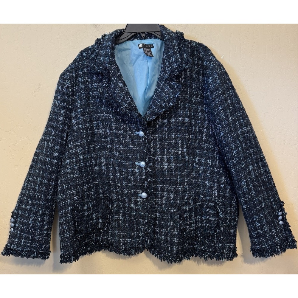 Carole Little Silk Blend Tweed Blazer Jacket Women 3X Coat Blue Vintage